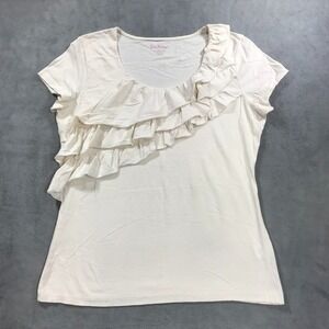 Lily Pulitzer Top with Ruffles Women's XL Cream Pima Cotton Beach Preppy *
